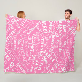 Dank U Tekst Meertalig Roze Fleece Deken