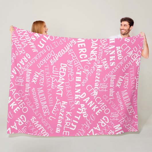 Dank U Tekst Meertalig Roze Fleece Deken (In situ)