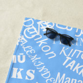 Dank u tekst Meertalige blauwe strandhanddoek Strandlaken (In situ)