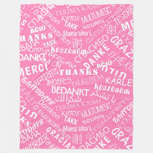Dank u tekst meertalige roze fleece deken (Voorkant)
