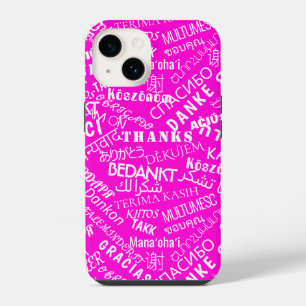 Dank U Tekst Multi Taal Woord Tekst Roze iPhone 14 Hoesje