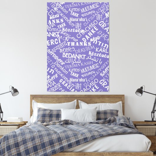Dank u tekst Paarse canvas Meertalige print (Insitu (Slaapkamer))