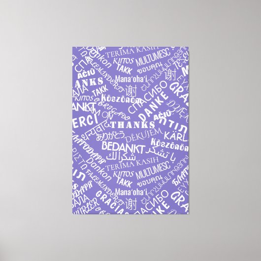 Dank U Tekst Paarse Canvasprint Meertalig Canvas Afdruk (Voorkant)