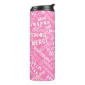 Dank u tekst Roze Thermische Tumbler Meertalig Thermosbeker (Gedraaid links)