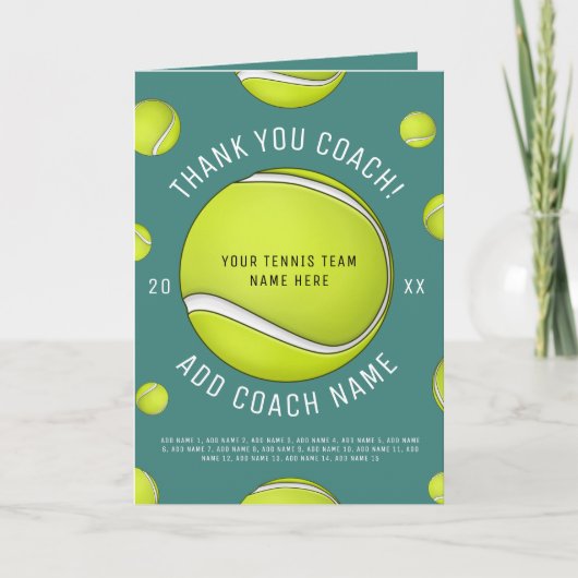 Dank u Tennis Coach voegt uw namen van de Spelers  Bedankkaart (Voorkant)