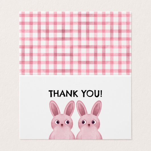 Dank u tentkaart met roze konijnenmeisjes visitekaartje (Buitenkant ongevouwen)