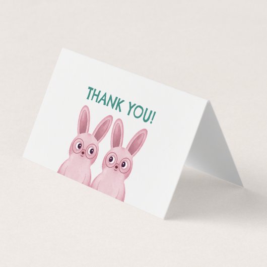Dank u tentkaart met roze konijntjes met bril visitekaartje (Voorkant)