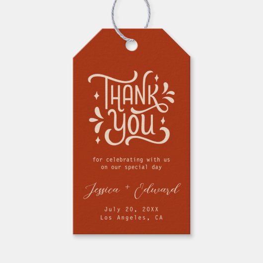 Dank u Terracotta Burnt Sinaasappel Modern Chic Cadeaulabel (Voorkant)