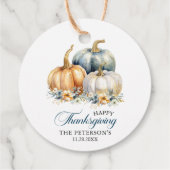 Dank u Thanksgiving Blauw Sinaasappel Gouden Pompo Bedankjes Labels (Achterkant)