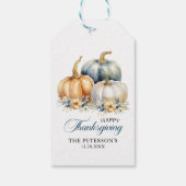Dank u Thanksgiving Blauw Sinaasappel Gouden Pompo Cadeaulabel (Achterkant)