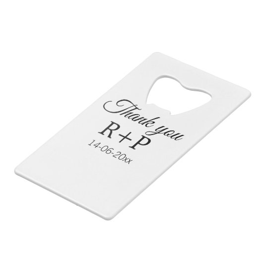 Dank u toevoegt de datum van de de brieftekst van  creditkaart flessenopener (Voorkant Gekanteld)