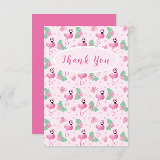 Dank u Tropische Flamingo Flowers Ledert Patroon Bedankkaart (Voorkant / Achterkant)