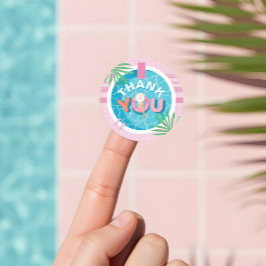 Dank u Tropische Roze Zomer Verjaardag Pool Party Ronde Sticker
