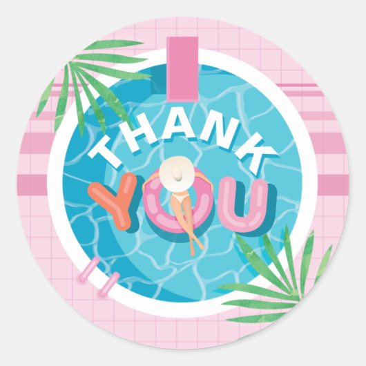 Dank u Tropische Roze Zomer Verjaardag Pool Party Ronde Sticker (Voorkant)