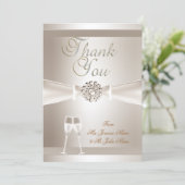 Dank U Trouw Damast Crème Wit Champagne Bedankkaart (Staand voorkant)
