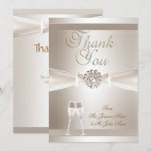 Dank U Trouw Damast Crème Wit Champagne Bedankkaart (Voorkant / Achterkant)