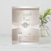 Dank u Trouw Damast Crème Witte Champagne Bedankkaart (Staand voorkant)