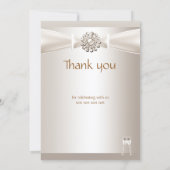 Dank u Trouw Damast Crème Witte Champagne Bedankkaart (Achterkant)