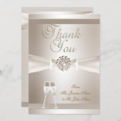 Dank u Trouw Damast Crème Witte Champagne Bedankkaart (Voorkant / Achterkant)
