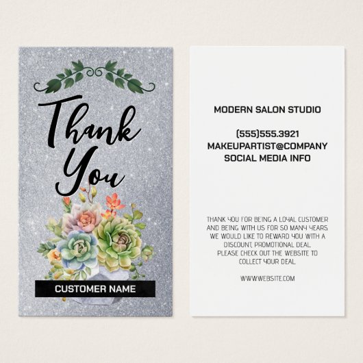 Dank u trouwe klant | Bloemen | Glitter Visitekaartje (Voorkant /achterkant)