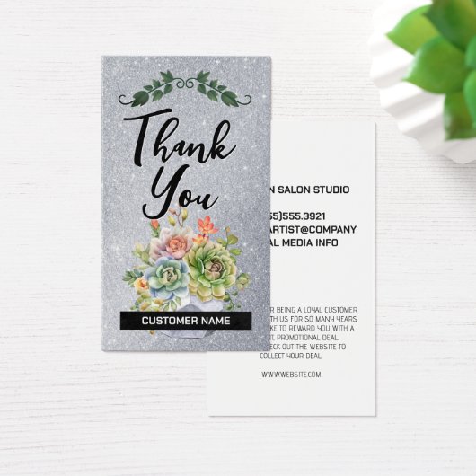 Dank u trouwe klant | Bloemen | Glitter Visitekaartje (Bureau)