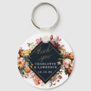 Dank U Trouwen sinaasappel bloem ontwerp Sleutelhanger