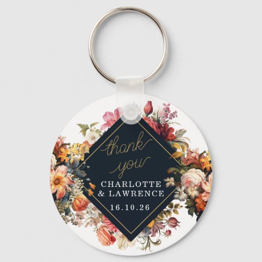 Dank U Trouwen  sinaasappel bloem ontwerp Sleutelhanger (Voorkant)