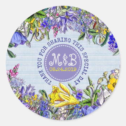 Dank u Trouwgunst Wildbloemen  Bloemen Ronde Sticker (Voorkant)