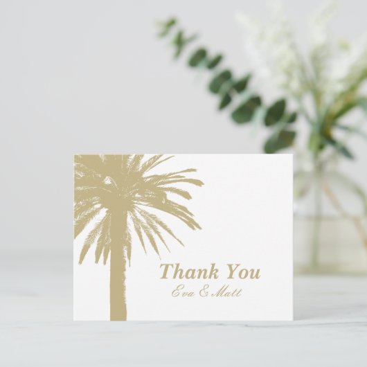 Dank u trouwkaarten met zandige palmboom afbeeldin briefkaart (Staand voorkant)