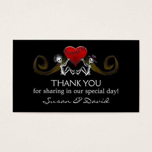 Dank u Trouwkaarten - Skeletten Holding Heart Visitekaartjes (Voorkant)