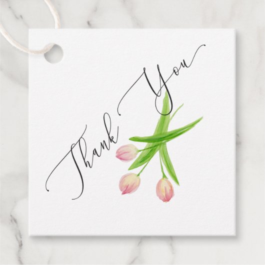 Dank U Trouwkaartje Roze Tulp Bedankjes Labels (Voorkant)