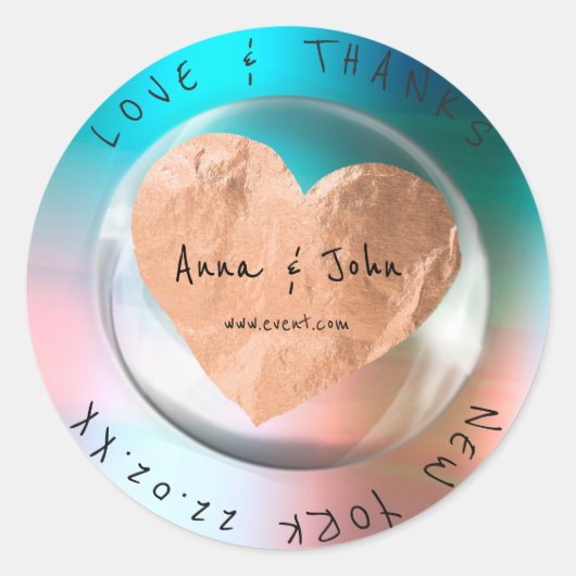 Dank u Trouwnaam Ombre Blue Copper Drop Ronde Sticker (Voorkant)