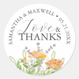Dank u Trouwstickers Waterverf Wildflower Ronde Sticker