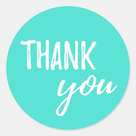 Dank u Turquoise White Brushack Typografie Ronde Sticker (Voorkant)