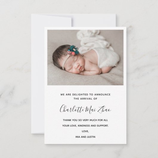 Dank u twee Fotoaankondiging Bedankkaart (Achterkant)