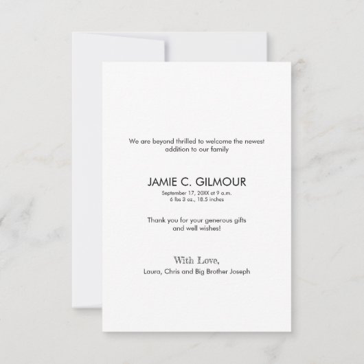 Dank u, tweede baby geboorteaankondiging bedankkaart (Achterkant)