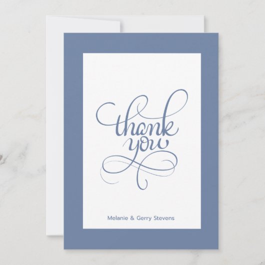 Dank u typografie, blauw op witte achtergrond bedankkaart (Voorkant)