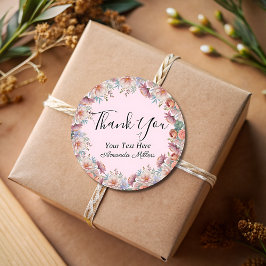 Dank u typografie bloesem blush roze klassieker ronde sticker