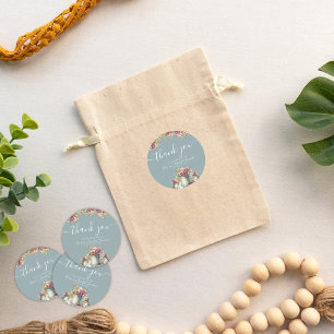 Dank U Typografie Lente Bloemen Bruids Bruiloft Ronde Sticker