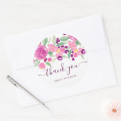 Dank u typografie paarse chique bloemen waterverf ronde sticker (Envelop)