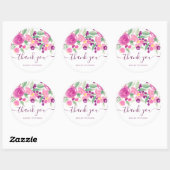 Dank u typografie paarse chique bloemen waterverf ronde sticker (Vel)