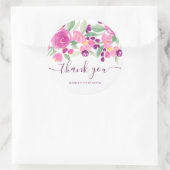 Dank u typografie paarse chique bloemen waterverf ronde sticker (Tas)