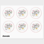 Dank u-typografie roze bloemen accenten ronde sticker (Vel)