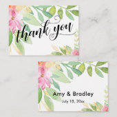 Dank u Typografie Roze Bloemen Bruiloft Favor Informatiekaartje (Voorkant / Achterkant)