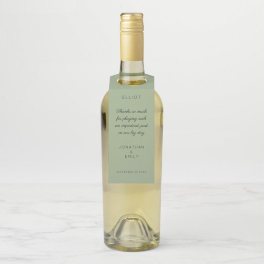 Dank u Typografie Sage Groene Naam Bruiloft Flessenhanger (Op fles)