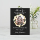 Dank u uitvaart sympathie zwart bloemig | FOTO Bedankkaart (Staand voorkant)