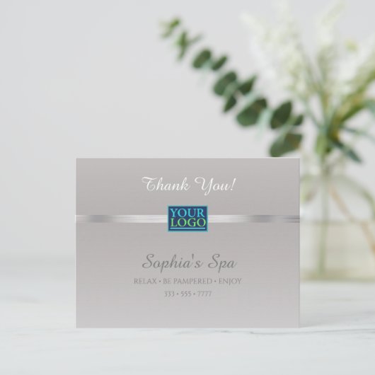 Dank U, Uw Logo Bus. Naam Info Zilver & Wit Briefkaart (Staand voorkant)