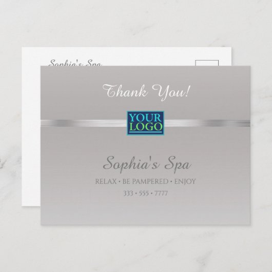 Dank U, Uw Logo Bus. Naam Info Zilver & Wit Briefkaart (Voorkant / Achterkant)