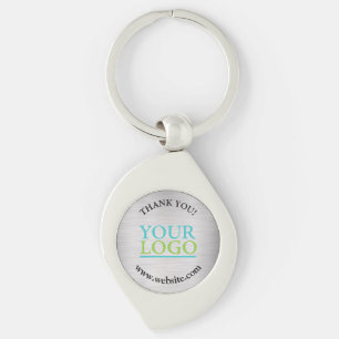 Dank U, Uw Logo, Naam Website, Geborsteld Zilver Sleutelhanger