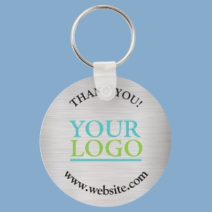 Dank U, Uw Logo, Naam Website, Geborsteld Zilver Sleutelhanger